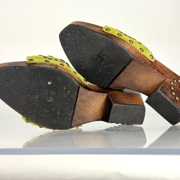 Wood Clogs Donald J Pliner Western Couture Green Suede Studded sz 5 - Picture 10 of 10